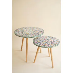 Set of 2 Wooden Accent Tables with Capiz Shell Fish Detail 4
