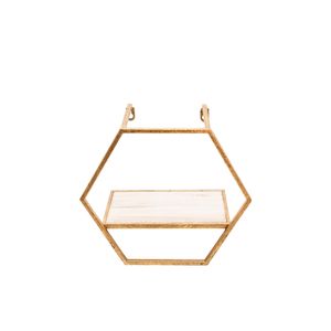 S/3 METAL/WOOD HEXAGON WALL SHELVES, GOLD 6