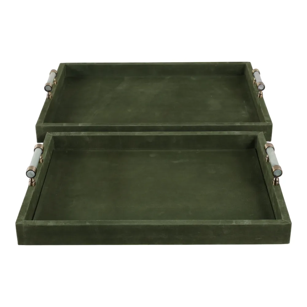 GLASTONGROVE SET OF 2 GREEN TRAY 3 (IN)