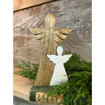 3D Wooden Angel with an enamel Cutout 7x4in