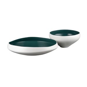 Greer Bowl - Low White and Turquoise Glazed 3