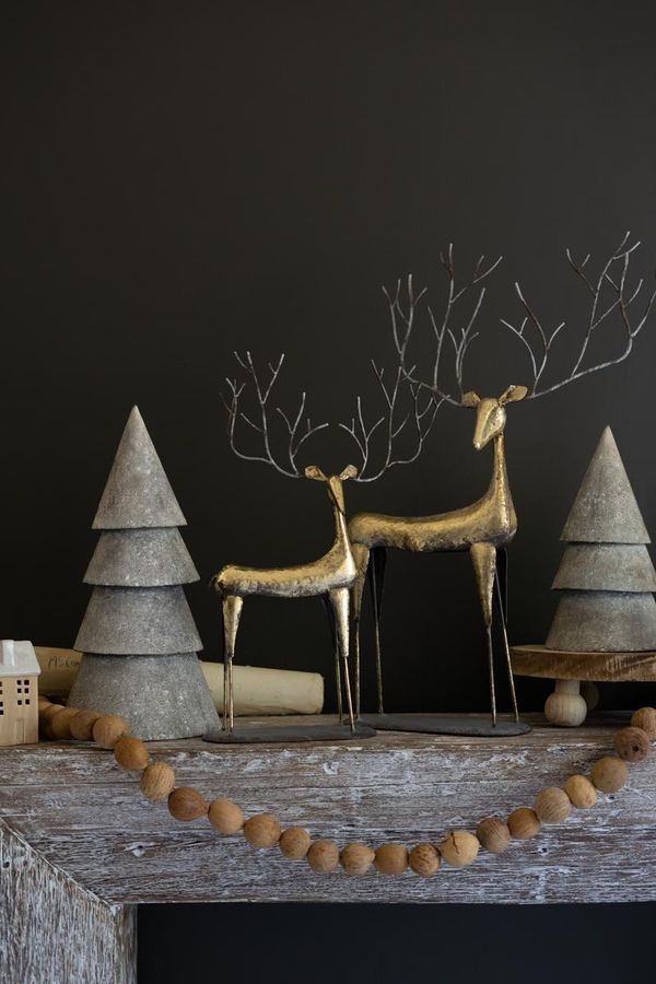 Set of 2 Antique Gold Metal Christmas Deer