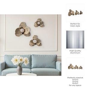 ARLOCREST SET OF 3 GOLD WALL FLOWERS 7 (IN) 9