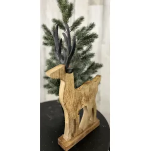 Wooden Reindeer with Black Aluminum Antlers 17x10in 1