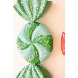 Set of 2 Large Painted Metal Colorful Christmas Candy Ornaments 3