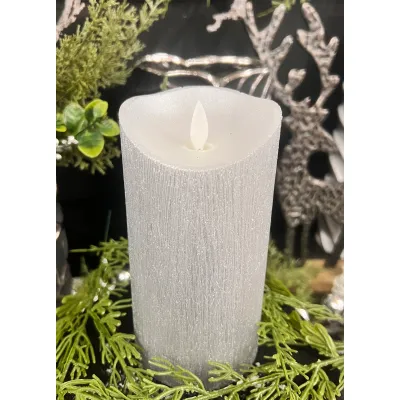 Silver Metallic Moving Flame LED Candle 3x6in