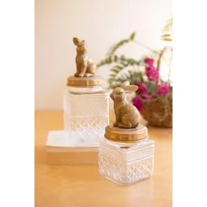Set of 2 Resin and Glass Rabbit Canisters 5