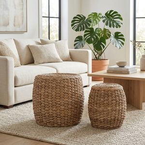 ZANEWELL SET OF 2 TAN OTTOMANS 17 (IN) 10