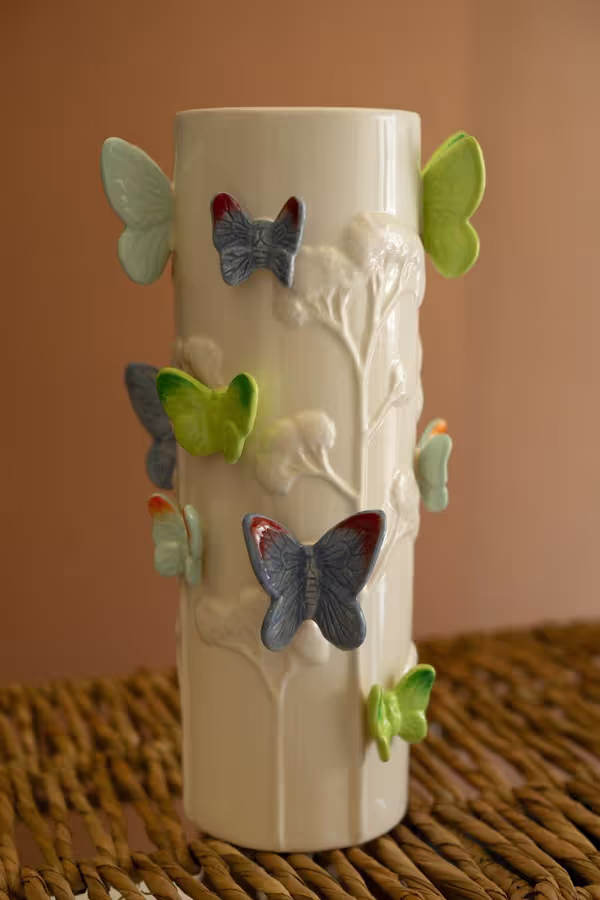 Ceramic Vase with Colorful Butterflies