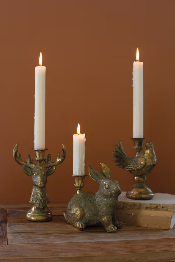 Gold Deer Resin Taper Candle Holder