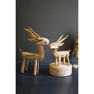 Set of 2 Rustic Teak Reindeer 1