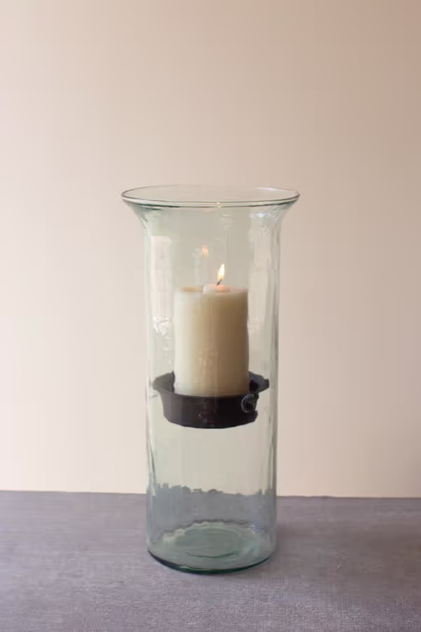 Original Glass Candle Cylinder with Rustic Insert / Large