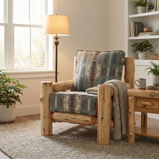 Cedar Log Lounge Chair - Natural - Standard Fabric - Seat:  Fabric TBD;   Backrest:  Fabric TBD