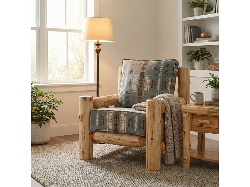 Cedar Log Lounge Chair - Natural - Standard Fabric - Seat:  Fabric TBD;   Backrest:  Fabric TBD 1