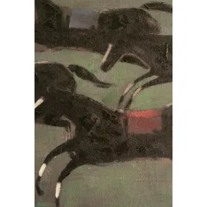 Framed Four Runaway Race Horses Painting 4