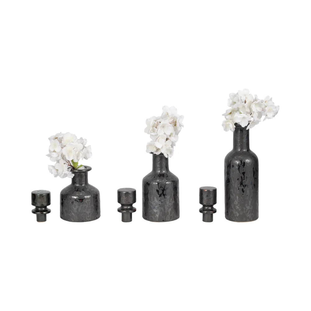RAESIDE SET OF 3 BLACK VASES 15 (IN)