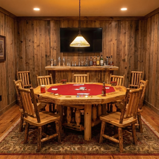 Cedar Log 8-Sided Poker Table with Log Framework Base - Coffee - Armor