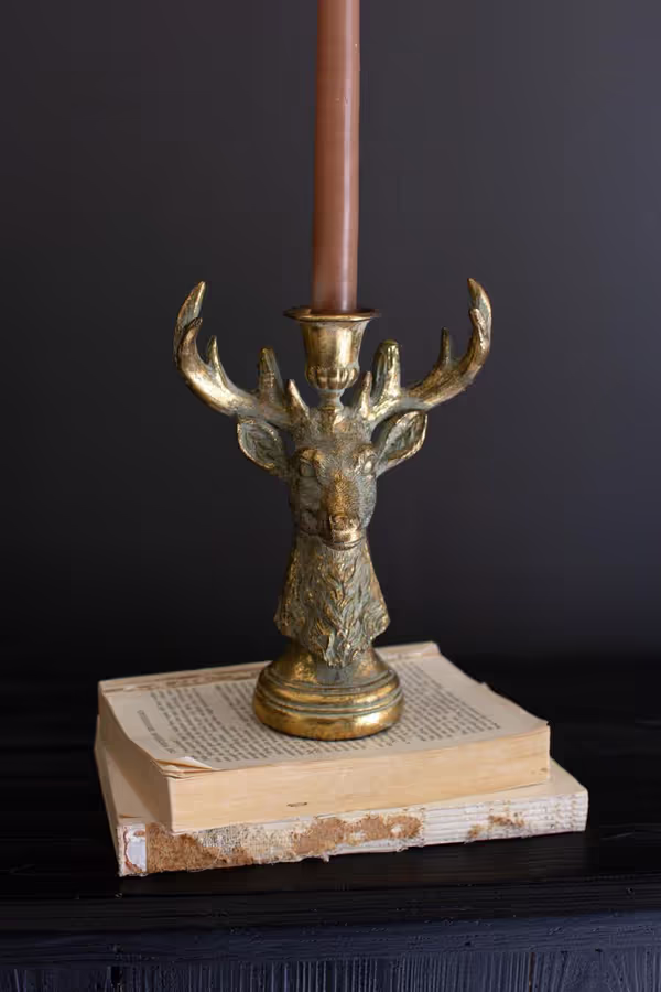 Gold Deer Resin Taper Candle Holder