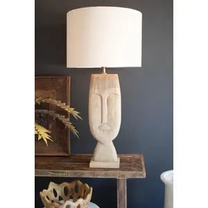 Wooden Face Table Lamp with Shade 1