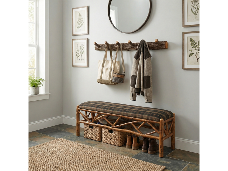 Hickory Log Wall Coat Rack - 36-inch with 6 Pegs 1