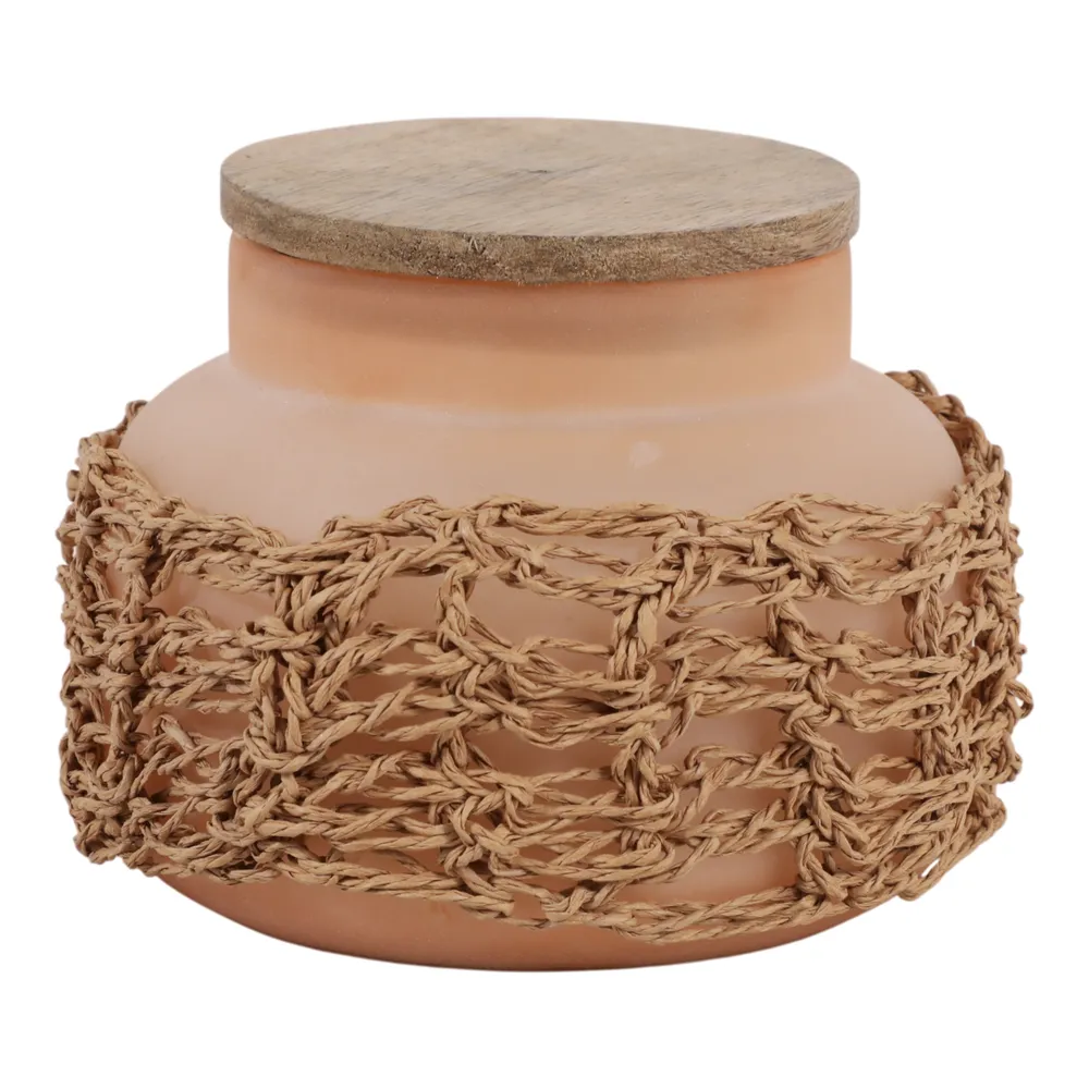5" 14 OZ PINK SUNSET WOVEN CANDLE W/ LID, PINK