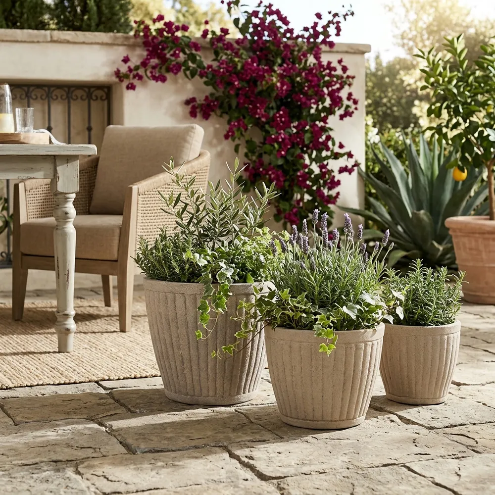DUFFYLAKE SET OF 3 TAN PLANTER 13 (IN)