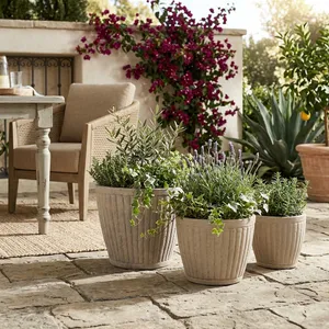 DUFFYLAKE SET OF 3 TAN PLANTER 13 (IN) 2