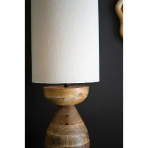Mango Wood Table Lamp with Fabric Cylinder Shade 2