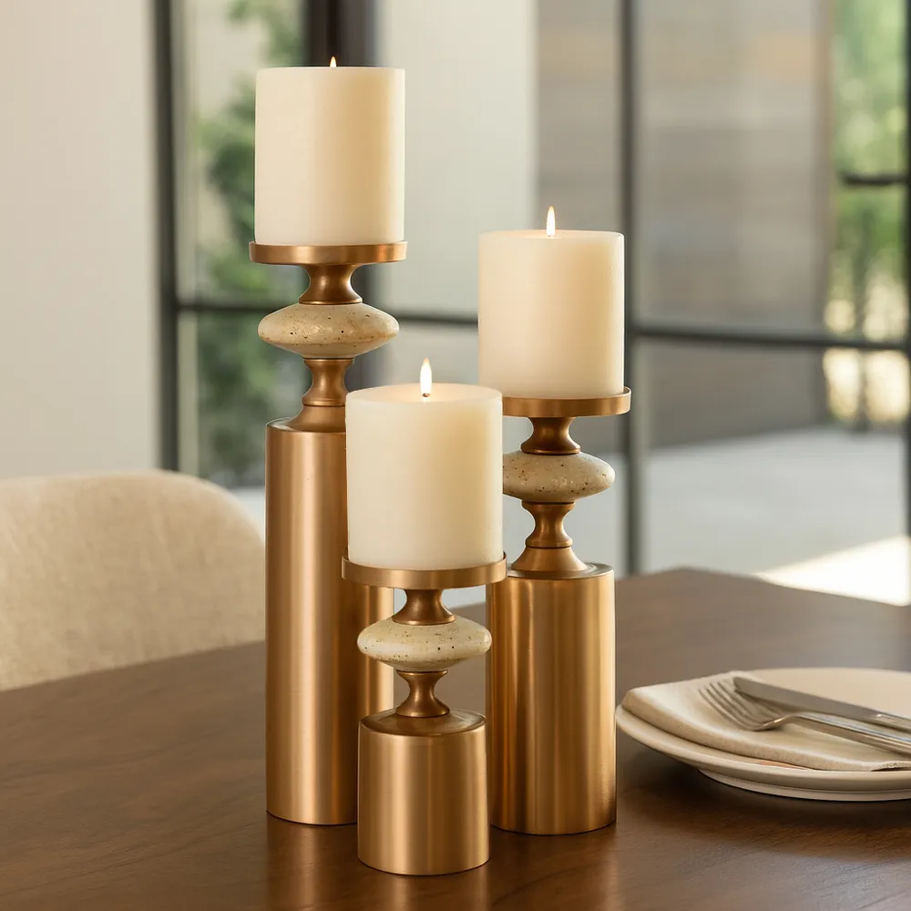 HAMPTONMILL SET OF 3 GOLD CANDLE HOLDER 16 (IN)