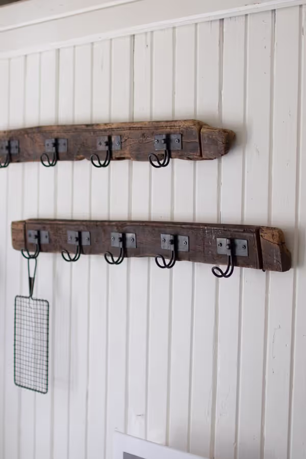 Recycled Wood Coat Rack with Five Wire Hooks