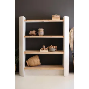 Textured Shelving Unit with Four Wooden Shelves 1