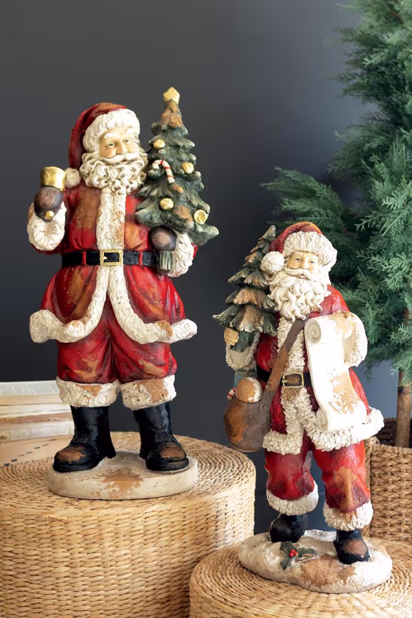 Traditional Faux Concrete Santa with Bell