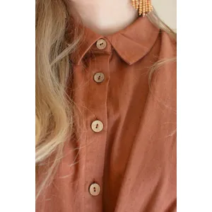 Long-Sleeve Button-Front Dress with Front-Tie Detail / Cinnamon 7