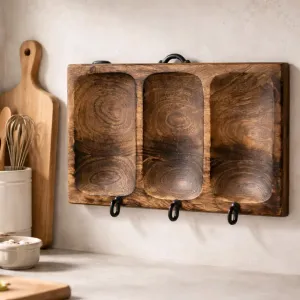 Dark Wood 3 Sectional Tray 12x8x1in 1
