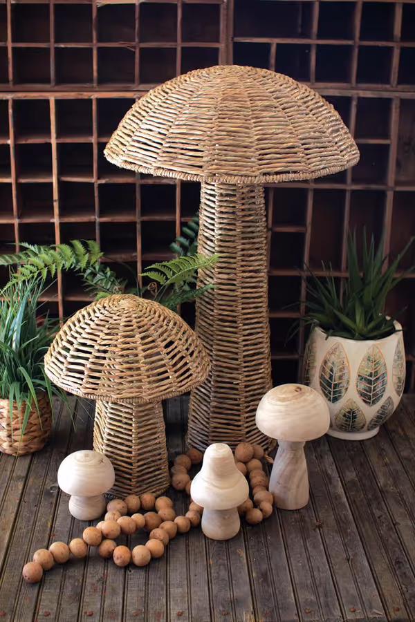 Set of 4 Woven Seagrass Mushrooms