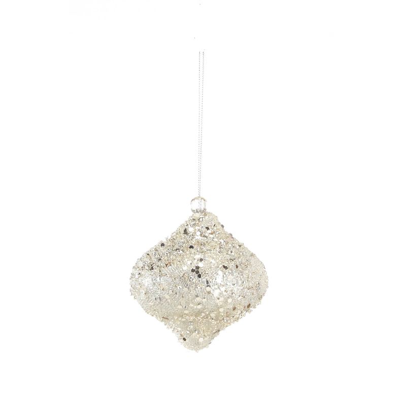 3.75" Glitter & Bead Finial Ornament - Silver
