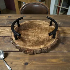 Dark Wood Bark Tray With Aluminum Handle 10x10x3in 2