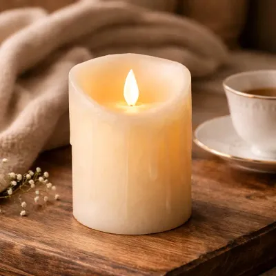 Cream Drip Moving Flame LED Candle 3in by 4in