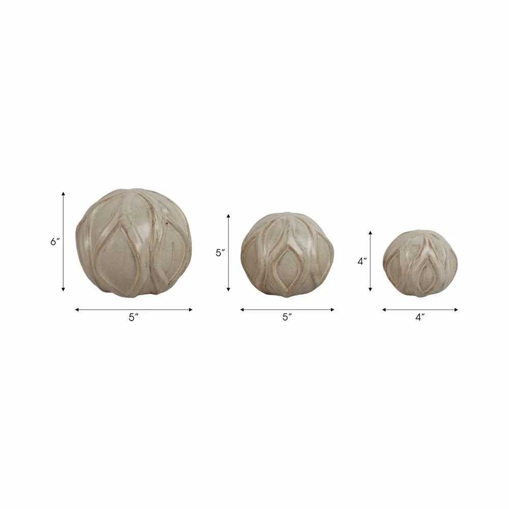 DORIANMORE SET OF 3 IVORY ORBS 5 (IN)