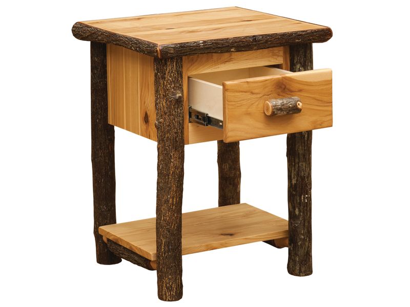 Hickory Log One Drawer End Table with Shelf - Slate 3