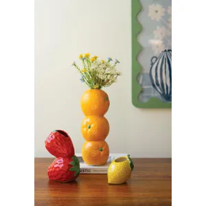 Set of 3 Strawberry, Orange and Lemon Ceramic Bud Vases 1