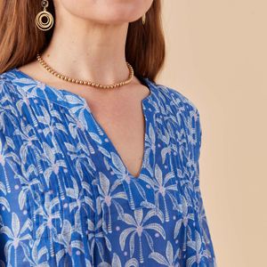Palm Bunch Navy Cotton Pintuck Beach Cover Up 8