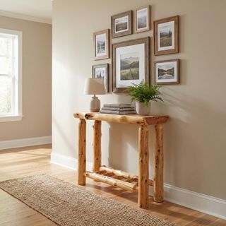 Cedar Log Open Sofa Table with Shelf - Weathered