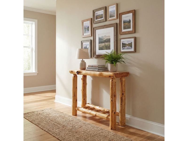 Cedar Log Open Sofa Table with Shelf - Natural 1