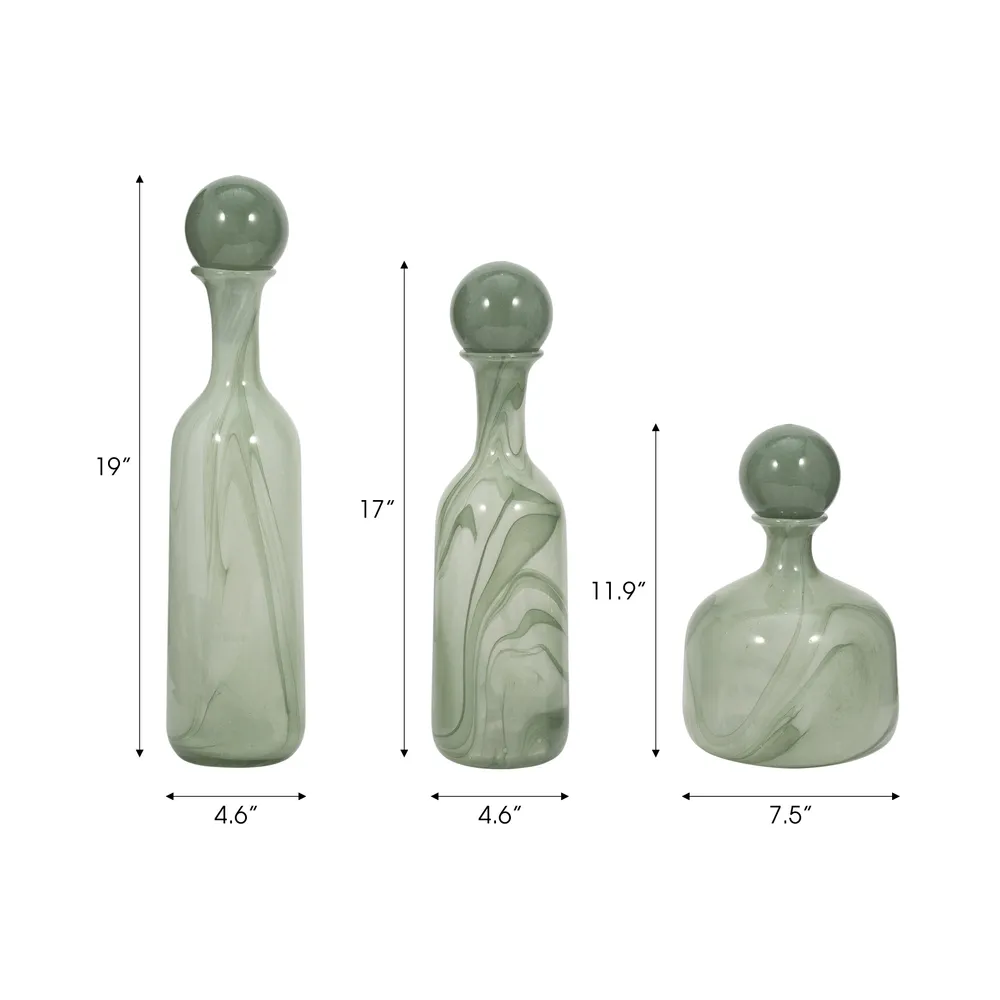 HARSTONRIDGE SET OF 3 GREEN GLASS VASES 19 (IN)