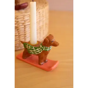 Set of 5 Ceramic Christmas Dog Taper Candle Holders 6