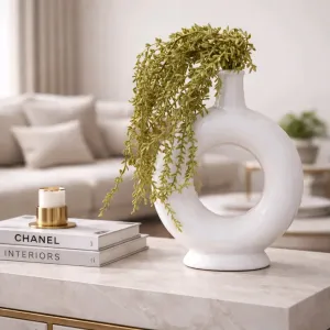 Small White Circular Vase 9in 1