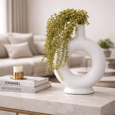 Small White Circular Vase 9in