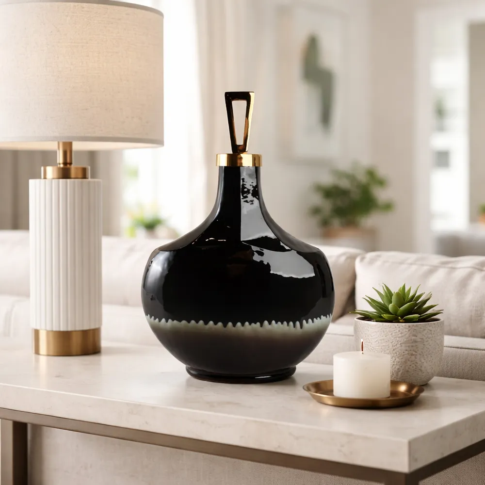 ELMONTGROVE BLACK GLASS VASE 20 (IN)