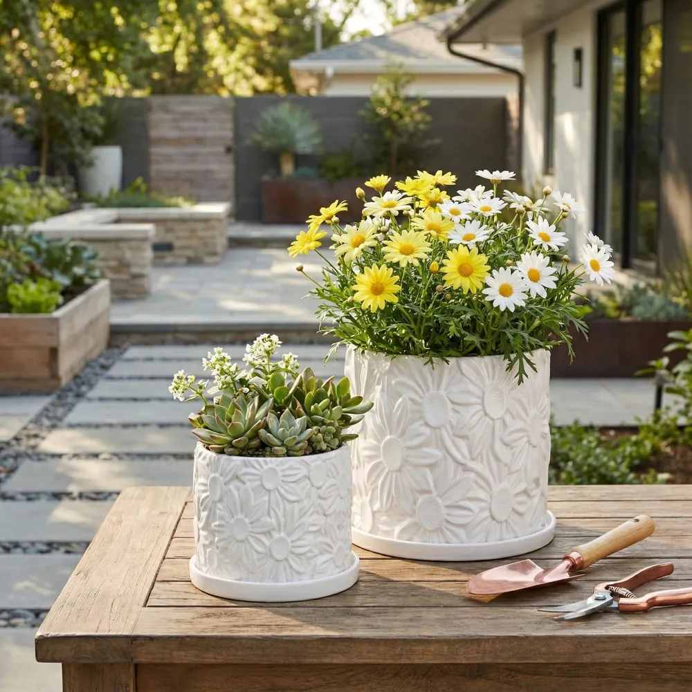 BOWENHAVEN SET OF 2 WHITE PLANTER 7 (IN)